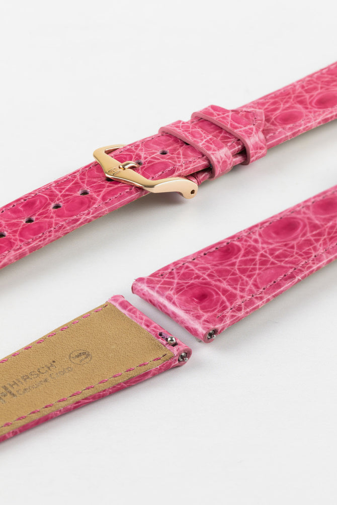 Hirsch GENUINE CROCO Pink Shiny Crocodile Leather Watch Strap