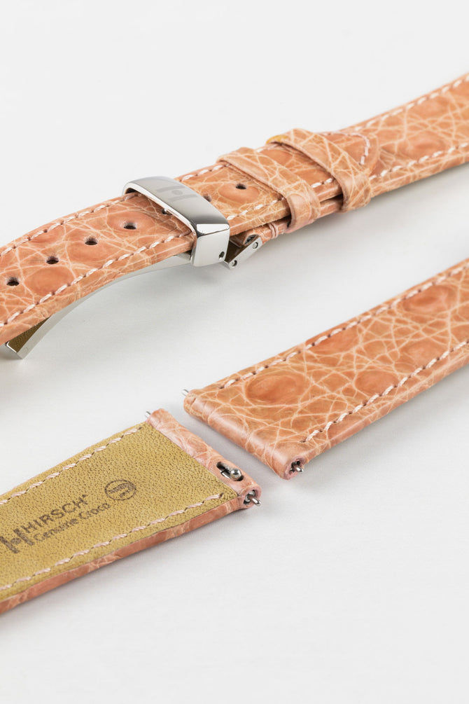 Hirsch GENUINE CROCO Rosa Shiny Crocodile Leather Watch Strap
