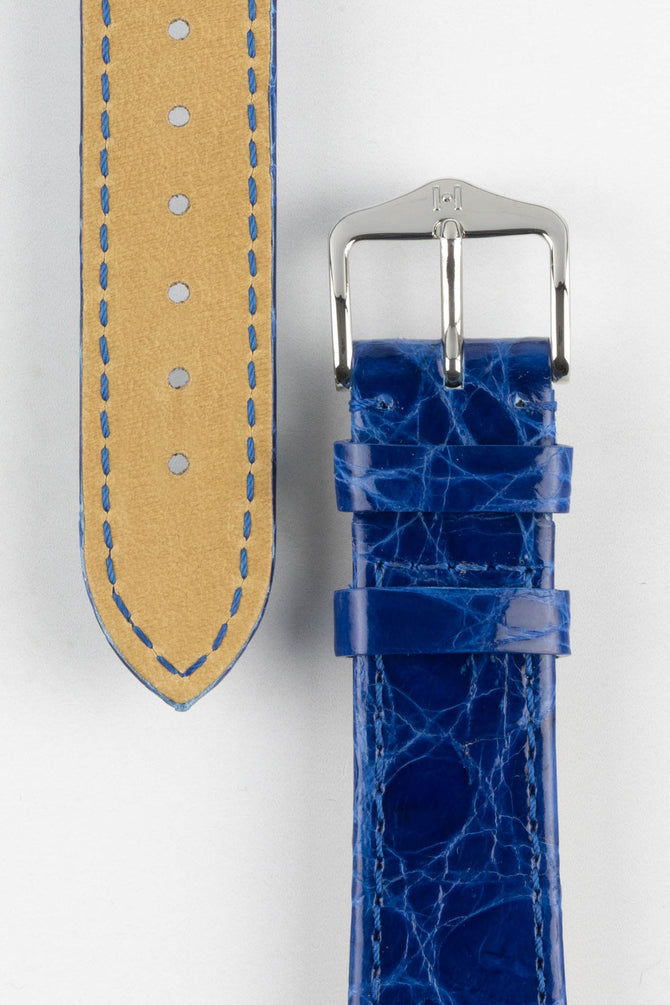 Hirsch GENUINE CROCO Shiny Crocodile Leather Watch Strap in ROYAL BLUE