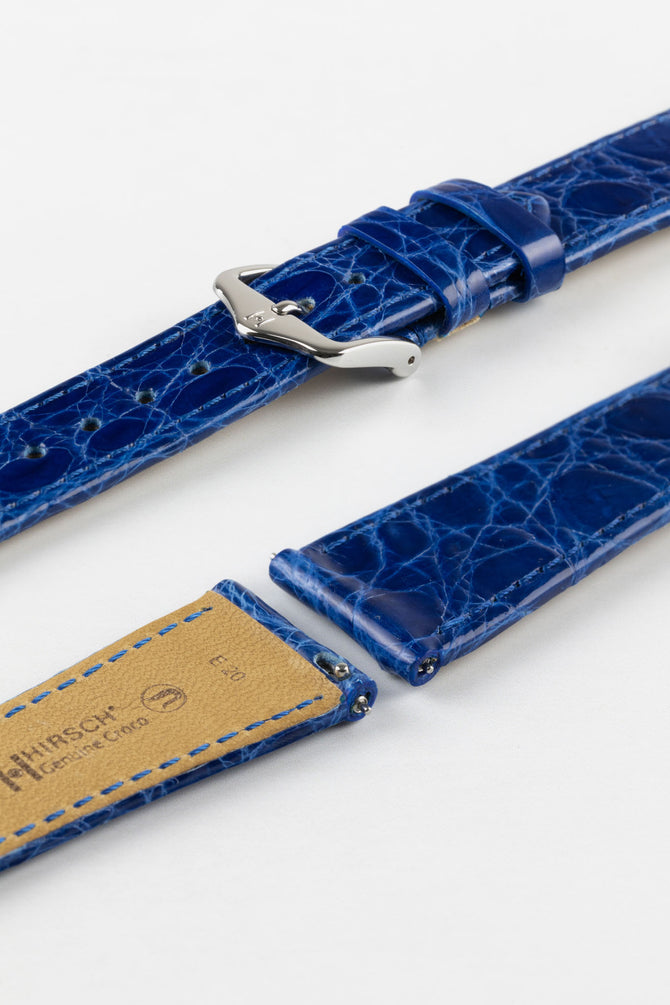 Hirsch GENUINE CROCO Shiny Crocodile Leather Watch Strap in ROYAL BLUE