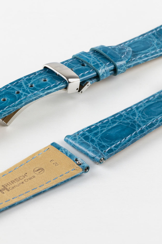 Hirsch GENUINE CROCO Shiny Crocodile Leather Watch Strap in TURQUOISE