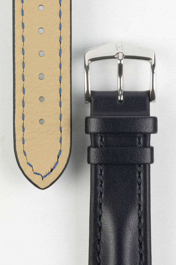 Hirsch HEAVY CALF Water-Resistant Calf Leather Watch Strap in BLACK/BLACK