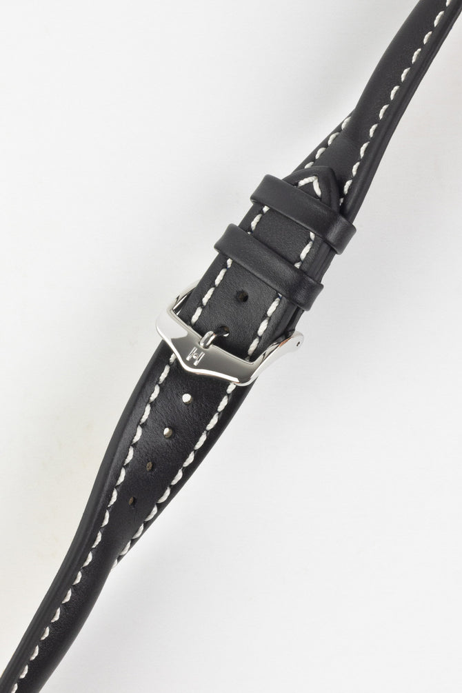 Hirsch HEAVY CALF Water-Resistant Calf Leather Watch Strap in BLACK/WHITE