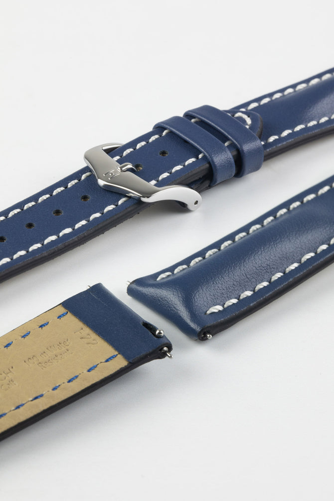 Hirsch HEAVY CALF Water-Resistant Calf Leather Watch Strap in BLUE