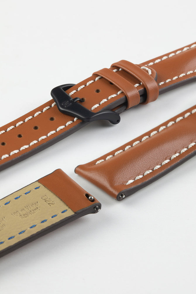 Hirsch Heavy Calf Leather Watch Strap Water-Resistant in GOLD BROWN