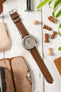 Seiko 5 Sports concrete grey fitted with Hirsch Hevea Brown Rubber watch strap 