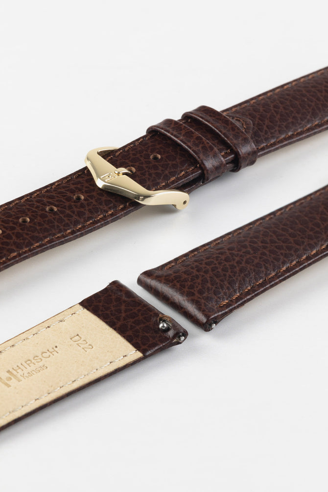 Hirsch KANSAS Buffalo-Embossed Calf Leather Watch Strap in BROWN