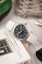 Hirsch KANSAS Buffalo-Embossed Calf Leather Watch Strap in WHITE