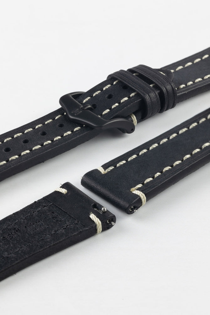 Hirsch LIBERTY Black Leather Watch Strap