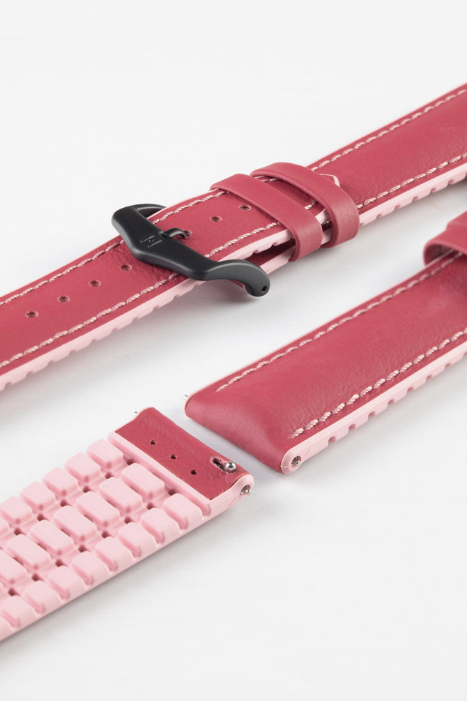 Hirsch LINDSEY Ladies Leather & Rubber Performance Watch Strap in PINK/ROSE