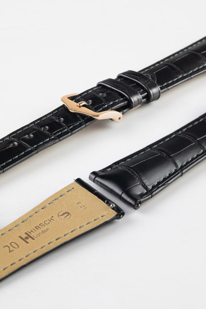 Hirsch LONDON Alligator Leather Watch Strap in Matt BLACK