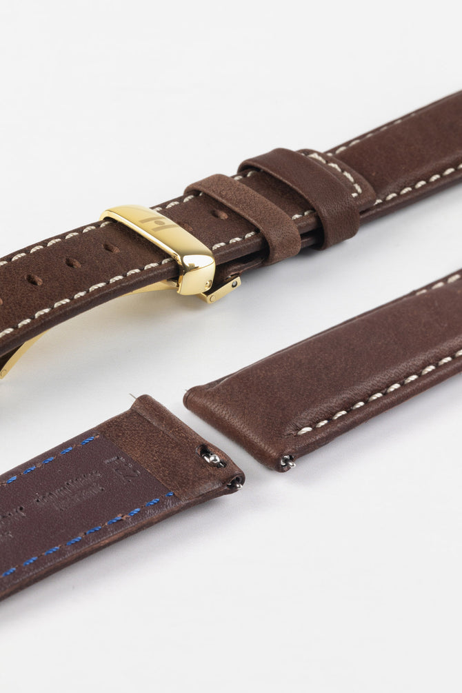 Hirsch MARINER Waterproof Leather Watch Strap in BROWN