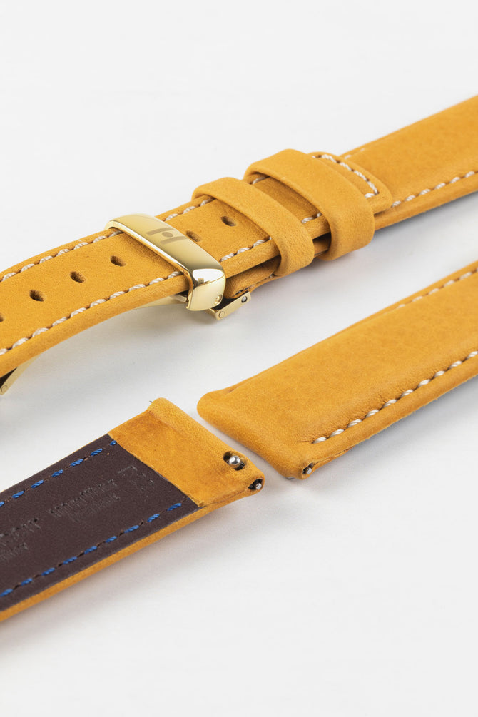 Hirsch Mariner Waterproof Leather Watch Strap in GOLD BROWN