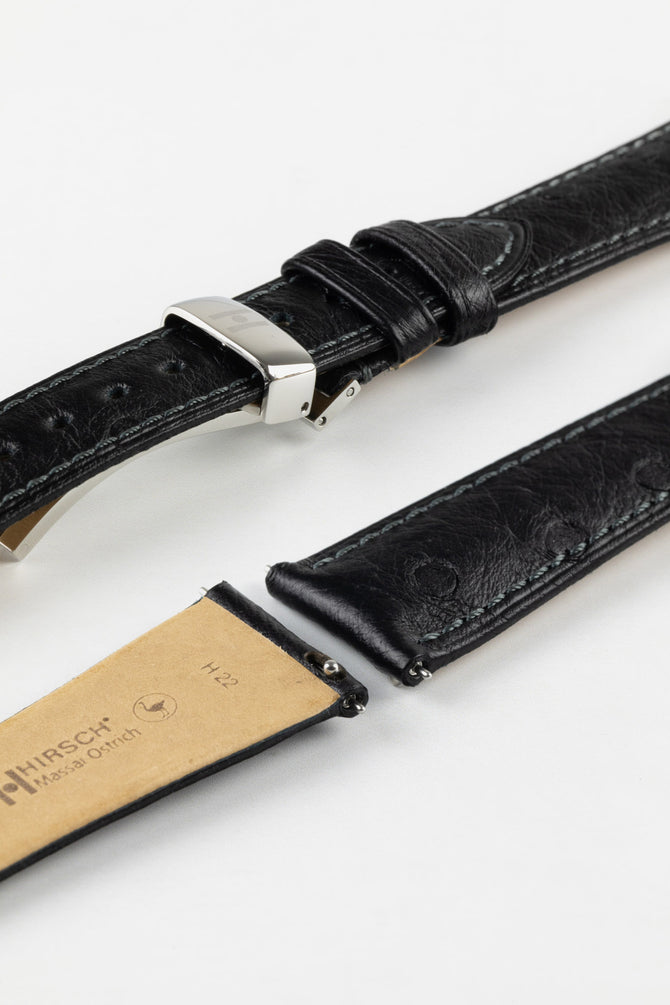 Hirsch MASSAI OSTRICH Leather Watch Strap in BLACK