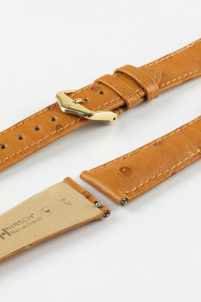 Hirsch MASSAI OSTRICH Leather Watch Strap in HONEY