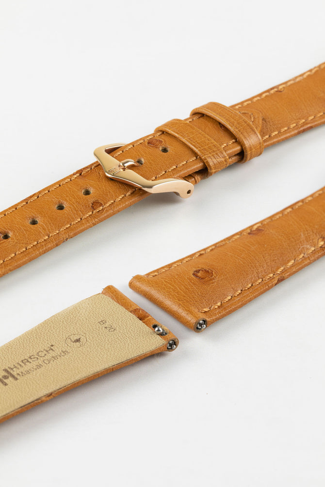 Hirsch MASSAI OSTRICH Leather Watch Strap in HONEY