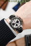 Seiko Speedtimer SSC813 Solar Panda Chronograph fitted with Hirsch Modena Alligator Black leather watch strap worn on wrist