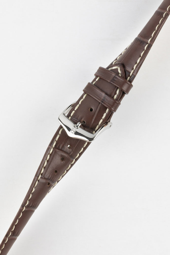 Hirsch MODENA Brown Alligator Embossed Leather Watch Strap