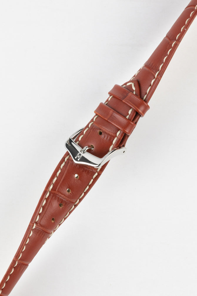Hirsch MODENA Gold Brown Alligator Embossed Leather Watch Strap