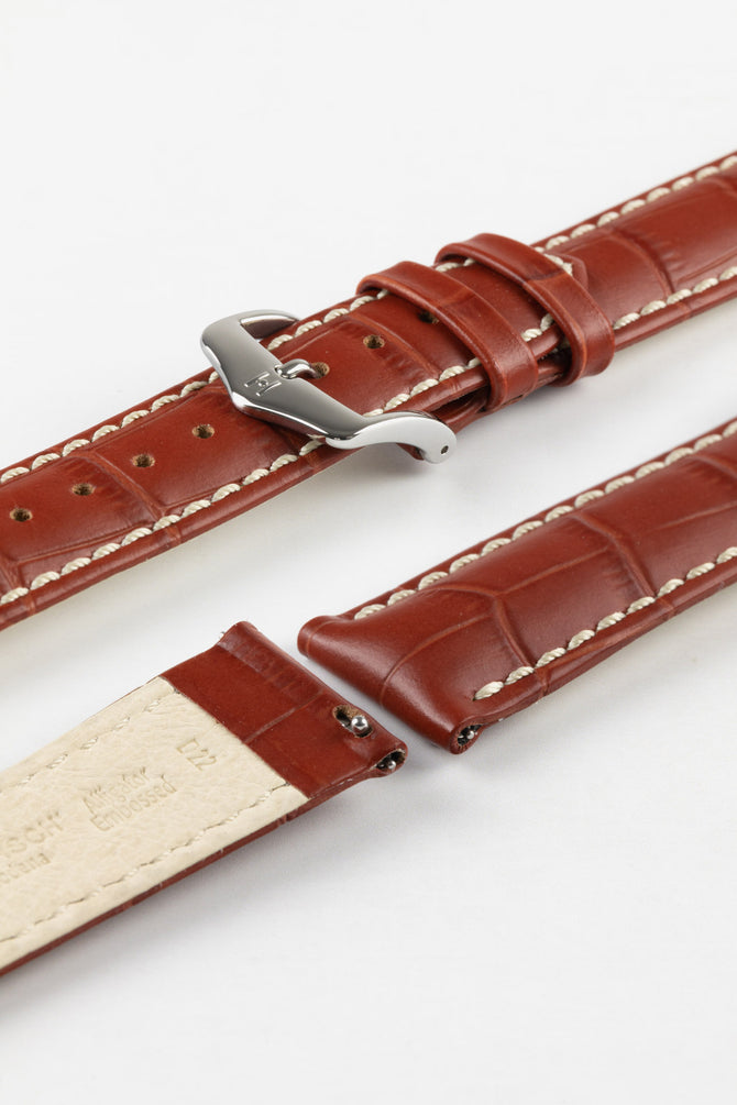 Hirsch MODENA Gold Brown Alligator Embossed Leather Watch Strap