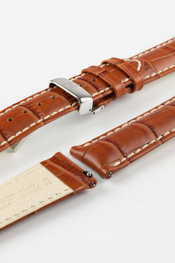 Hirsch MODENA Embossed Italian Calf Leather Watch Strap in HONEY
