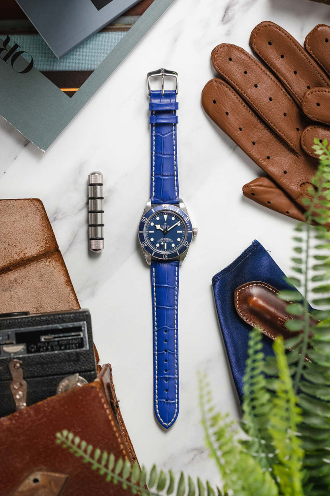 Hirsch MODENA Royal Blue Alligator Embossed Leather Watch Strap