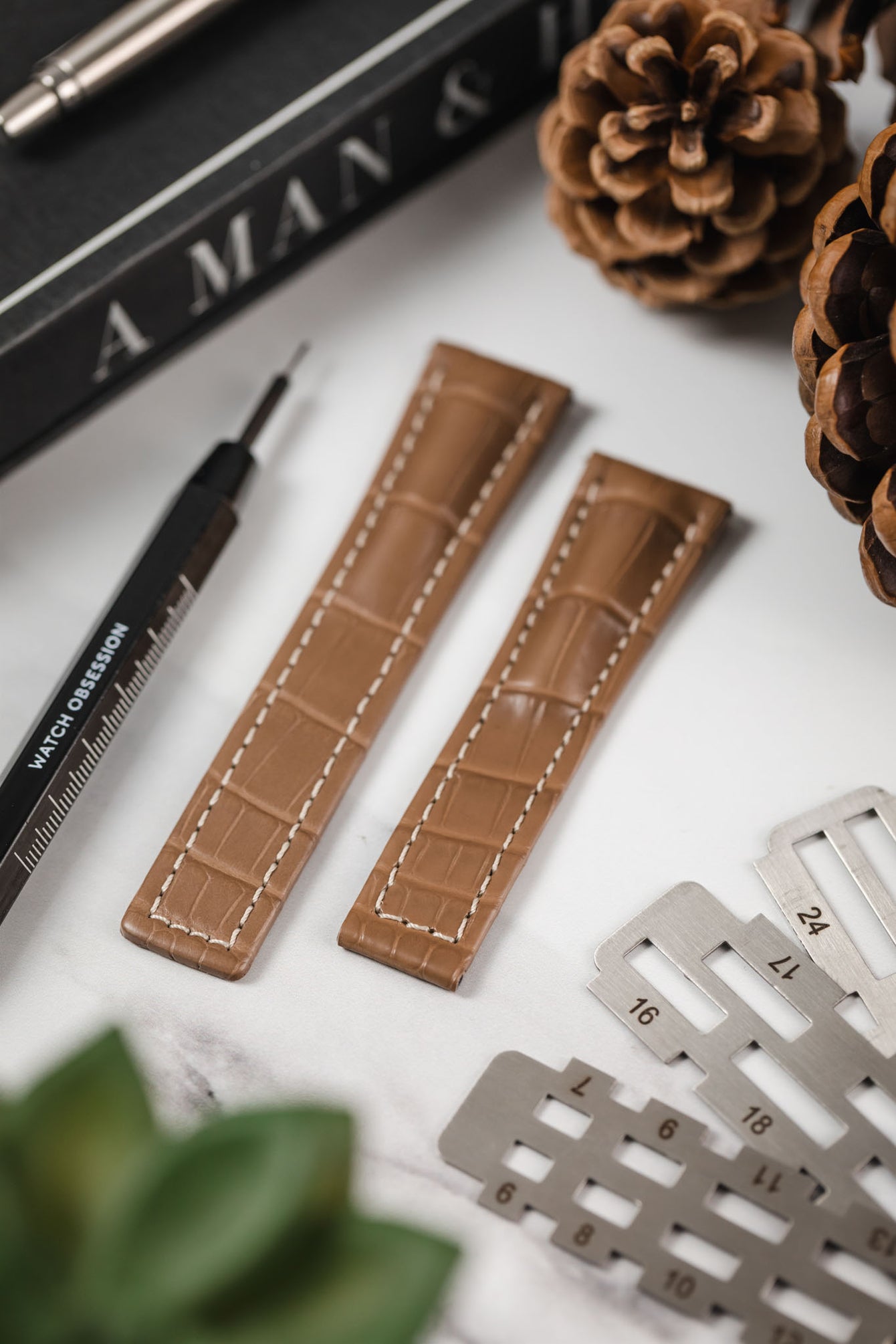 Hirsch NAVIGATOR Alligator Deployment Watch Strap in BEIGE