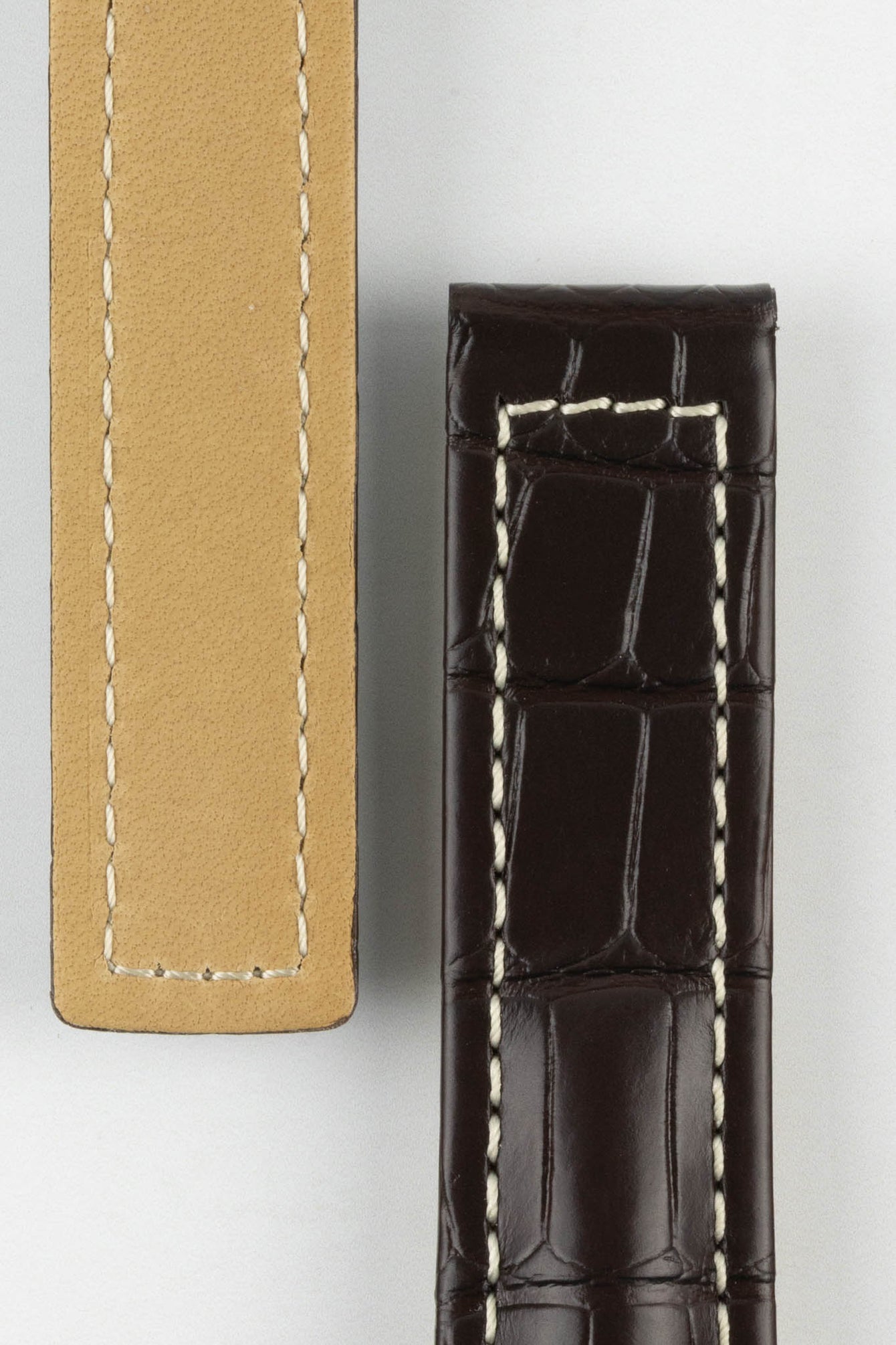Hirsch NAVIGATOR Alligator Deployment Watch Strap in DARK BROWN