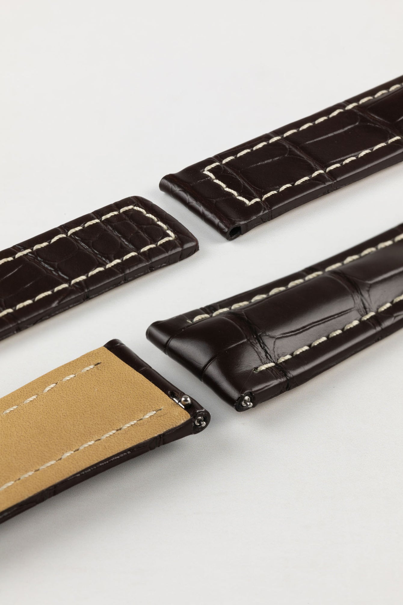 Hirsch NAVIGATOR Alligator Deployment Watch Strap in DARK BROWN