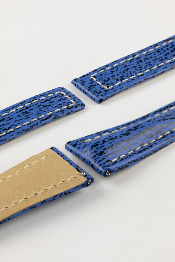 Hirsch NAVIGATOR Shark Skin Deployment Watch Strap in BLUE