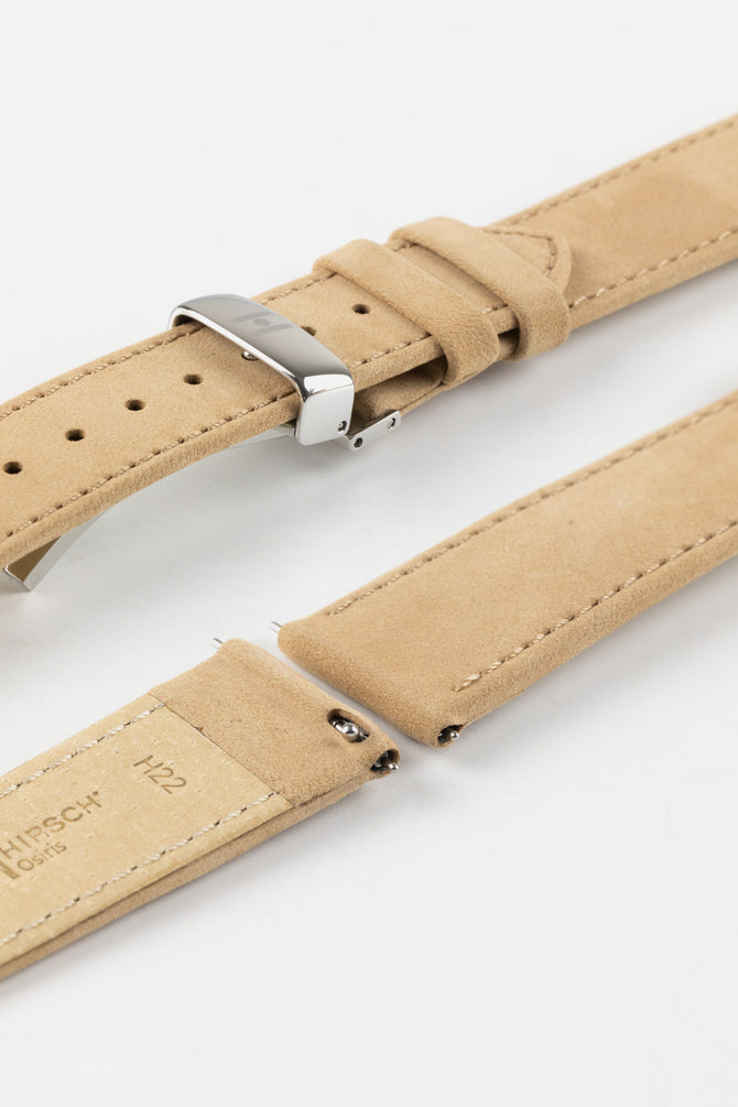Hirsch OSIRIS Calf Leather with Nubuck Effect Watch Strap in BEIGE