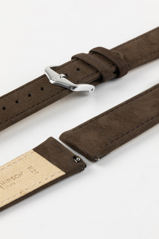 Hirsch OSIRIS With Calf Leather Nubuck Effect Watch Strap in BROWN