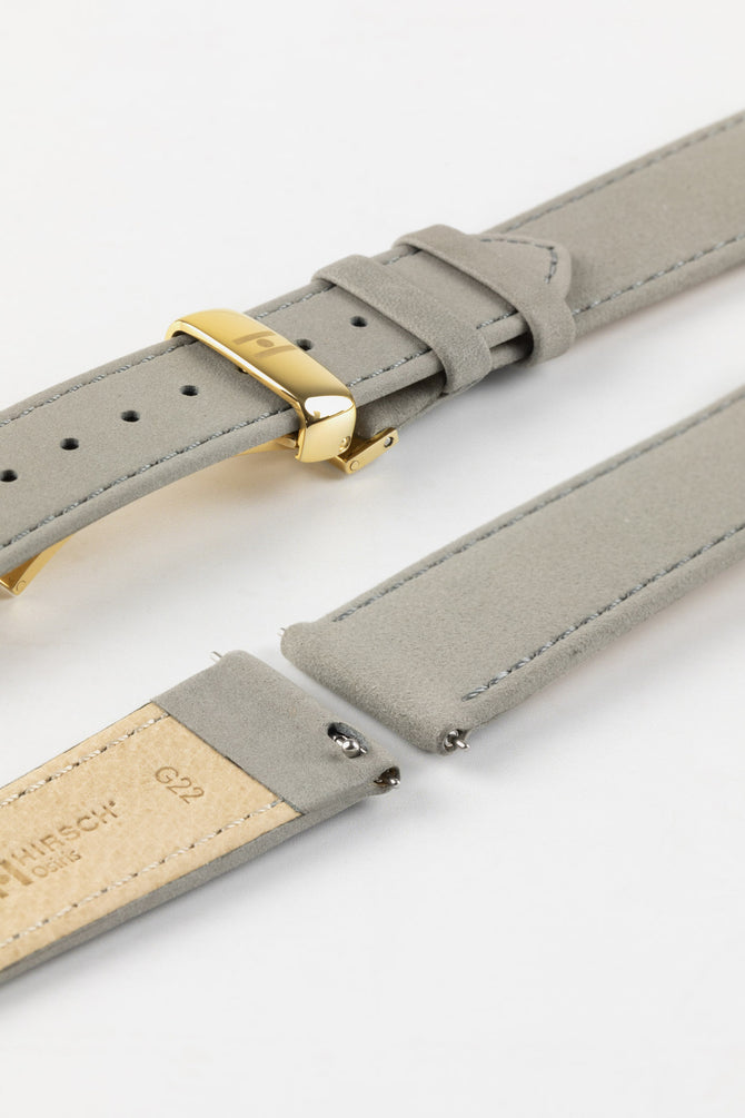 Hirsch OSIRIS With Nubuck Effect Calf Leather Watch Strap in GREY