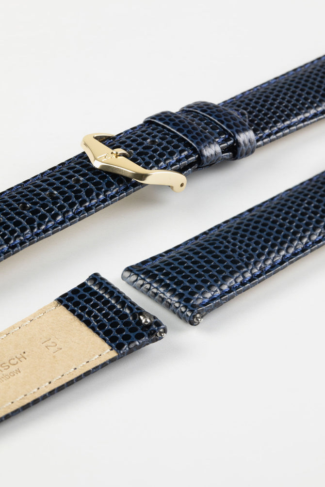 Hirsch RAINBOW Lizard Embossed Leather Quick-Release Watch Strap in BLUE