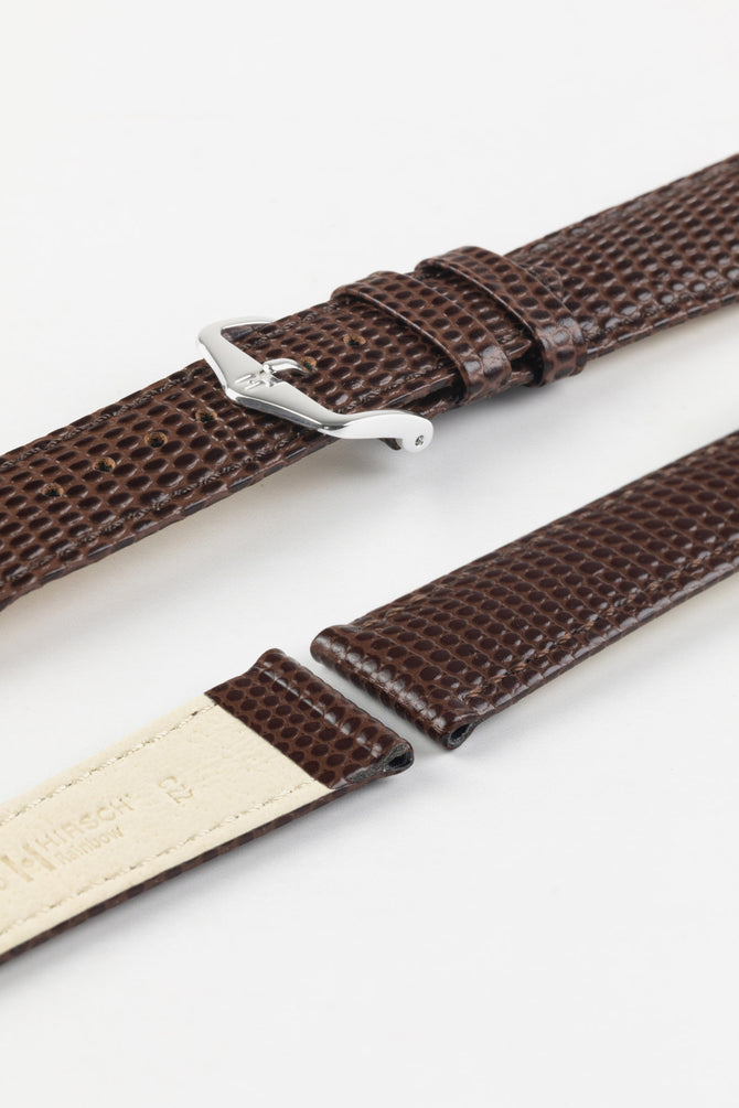 Hirsch RAINBOW NQR Lizard-Embossed Leather Watch Strap in BROWN