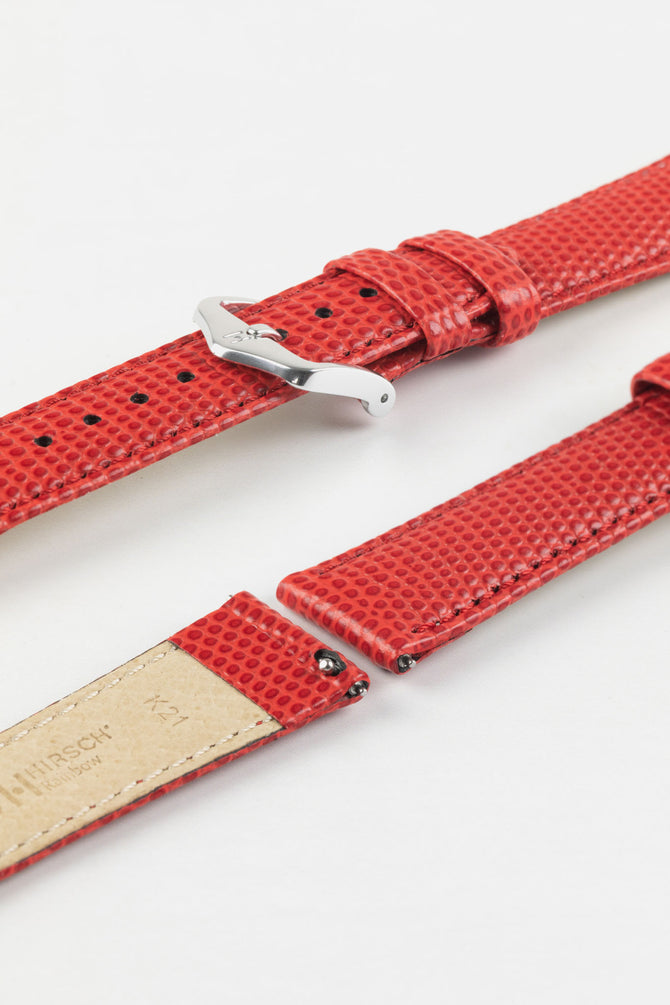 Hirsch RAINBOW Red Lizard Embossed Leather Watch Strap