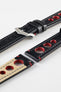 Hirsch Rally Strap Natural Leather Racing Watch Strap in BLACK / RED