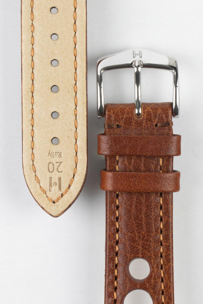 Hirsch RALLY Natural Leather Racing Watch Strap in GOLD BROWN