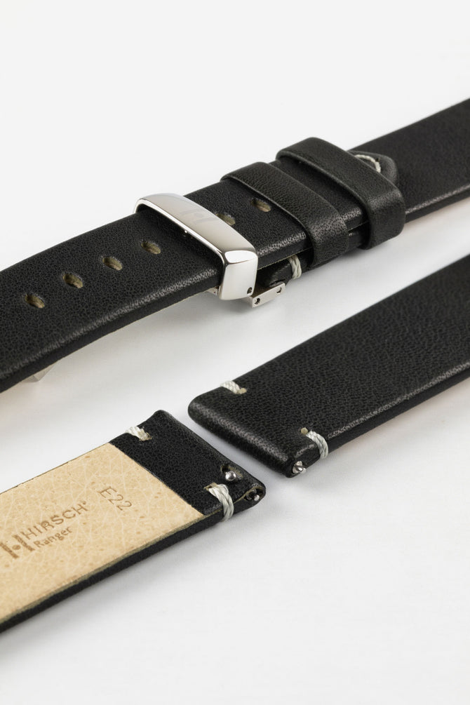 Hirsch RANGER Retro Black Leather Parallel Watch Strap