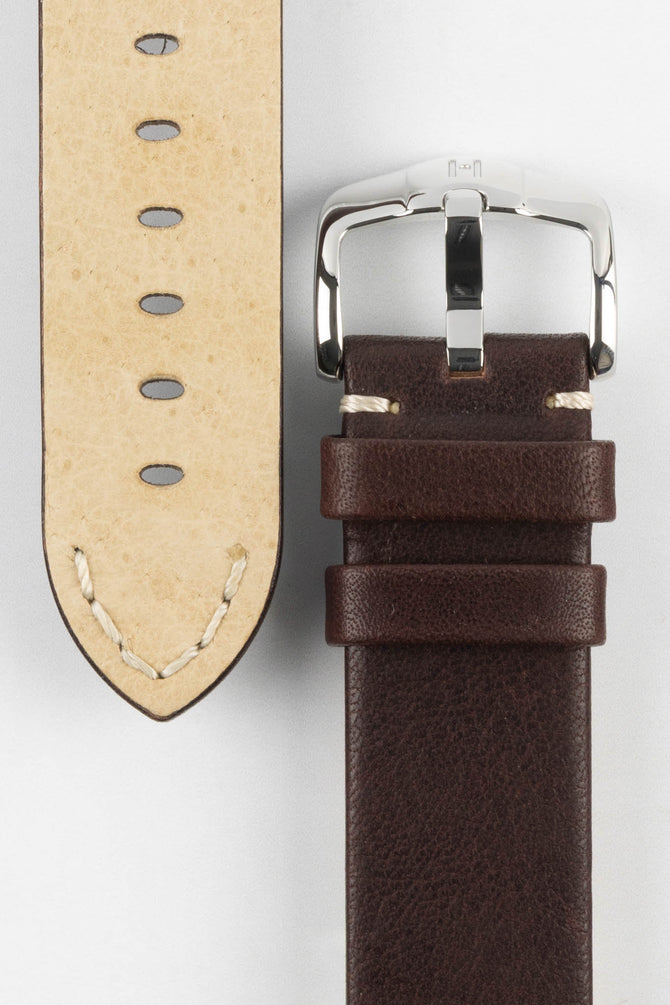 Hirsch RANGER Retro Leather Parallel Watch Strap in BROWN