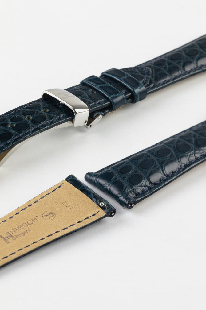 Hirsch REGENT Genuine Alligator Leather Watch Strap in Blue