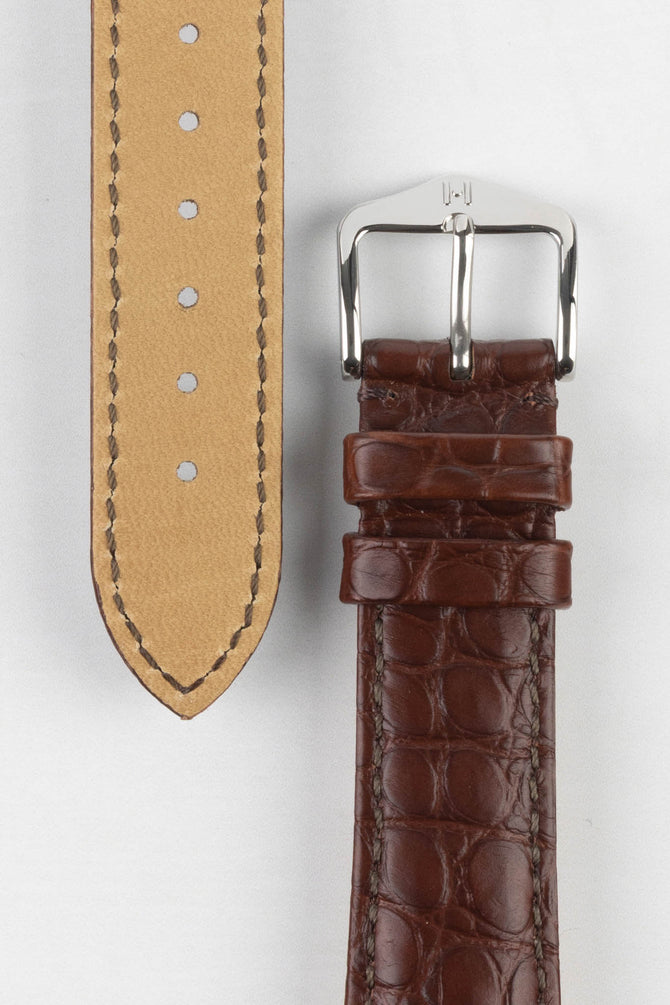 Hirsch Alligator Leather Watch Strap REGENT in BROWN