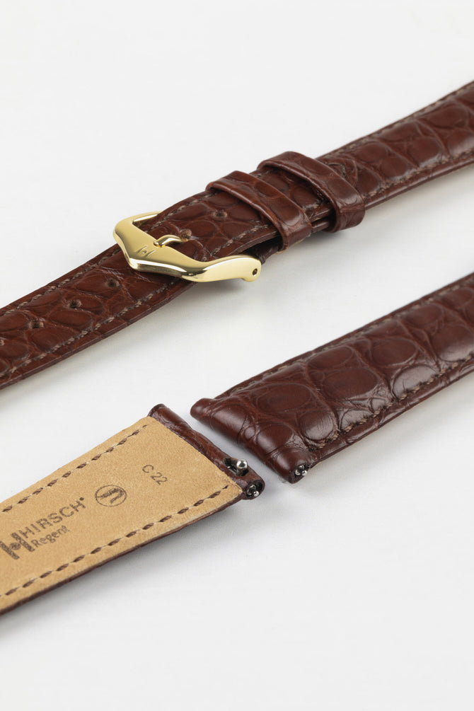 Hirsch Alligator Leather Watch Strap REGENT in BROWN