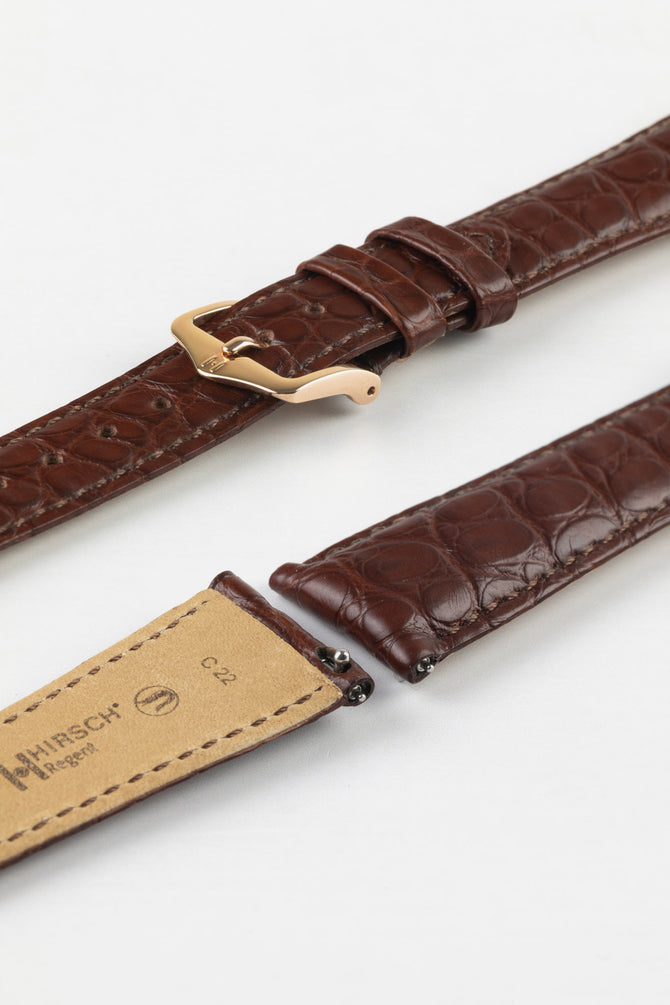 Hirsch REGENT Alligator Leather Watch Strap in BROWN