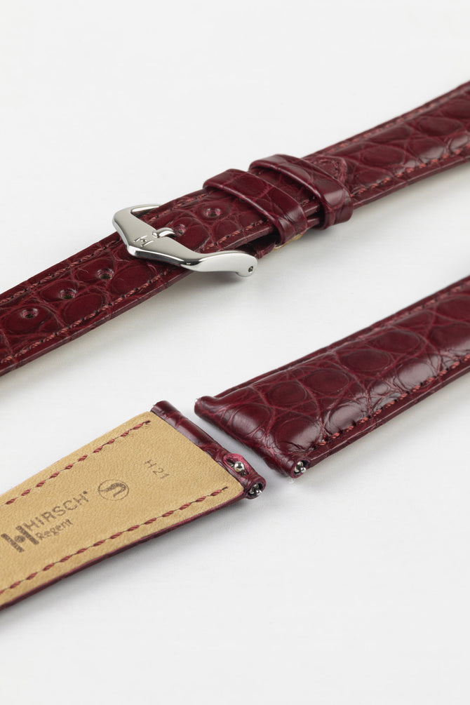 Hirsch REGENT Genuine Alligator Leather Watch Strap in BURGUNDY