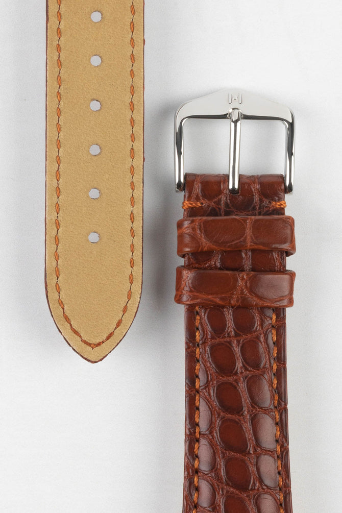 Hirsch REGENT Genuine Alligator Gold Brown Leather Watch Strap