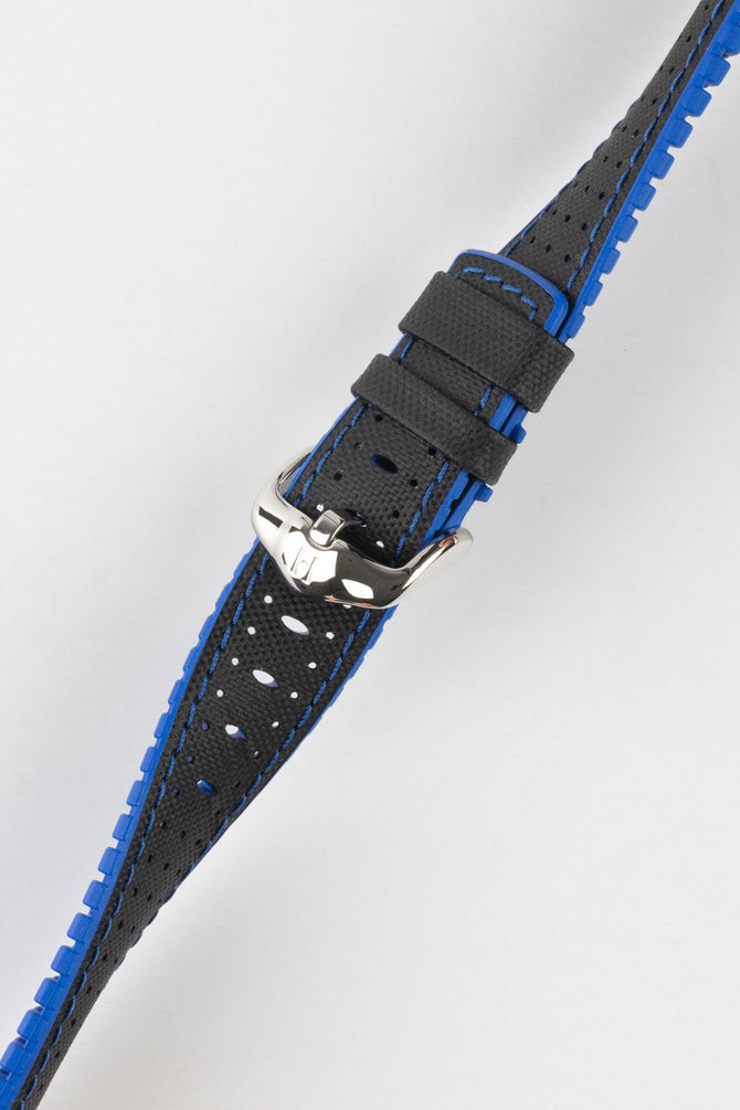Hirsch ROBBY Sailcloth Effect Performance Watch Strap in Black / Blue