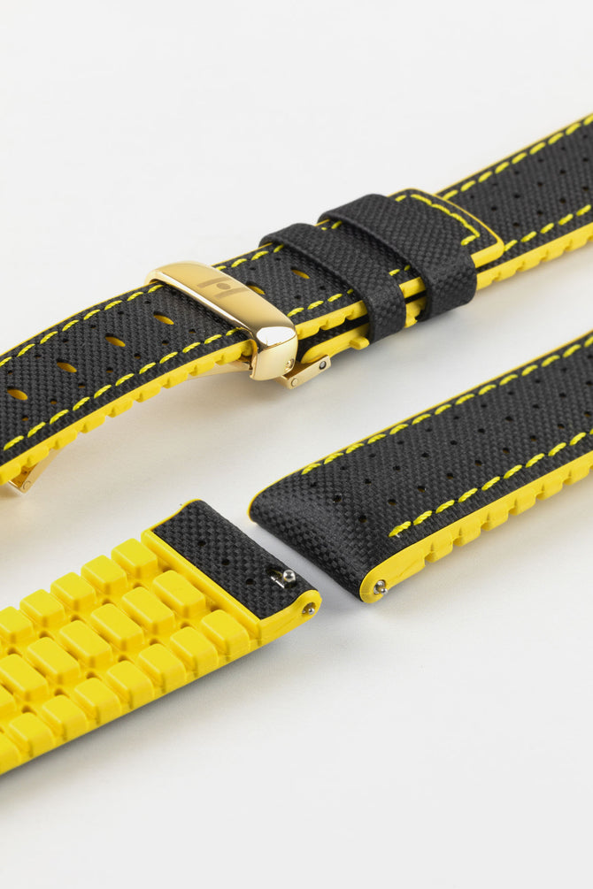 Hirsch ROBBY Sailcloth Effect Performance Watch Strap in Black / Yellow