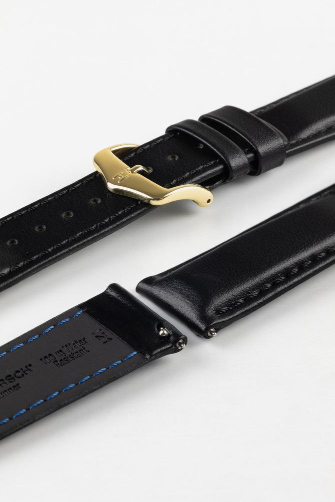 Hirsch RUNNER Black Water-Resistant Calf Leather Watch Strap
