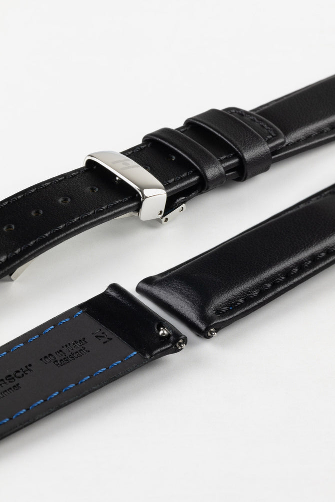 Hirsch RUNNER Black Water-Resistant Calf Leather Watch Strap